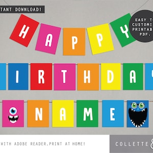 MONSTER Bunting instant download party printables editable MONSTERS printable Monster party decor monster banner