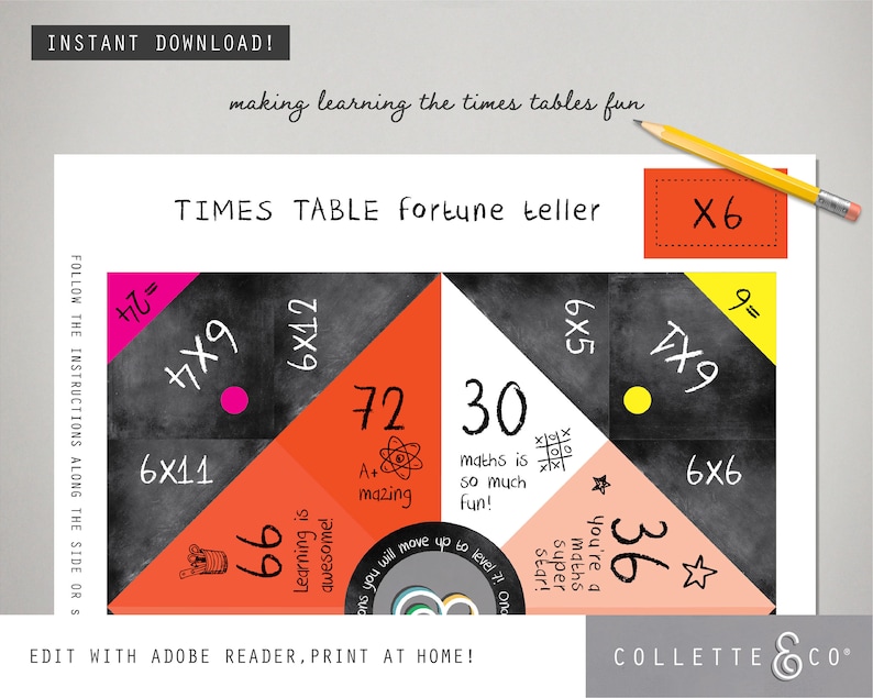 Origami TIMES TABLE teller 12 times tables paper fortune Etsy