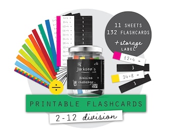 Division Flash Cards Printable | ÷2 - ÷12 Facts Math Game | Colour Coded Classroom Homeschool Activity | Kids Maths Learning PDF