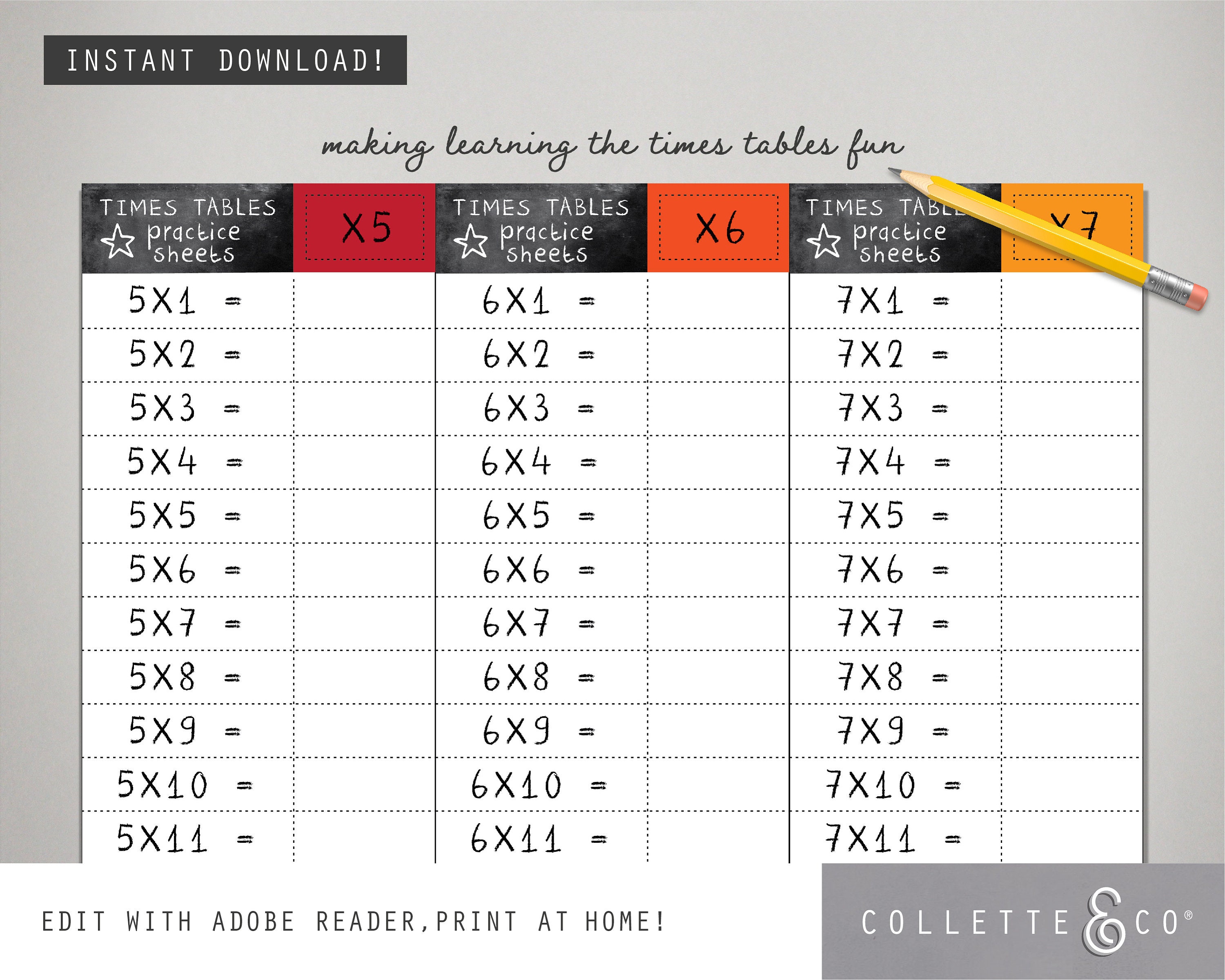 printable multiplication 1 12 times table practice sheets etsy