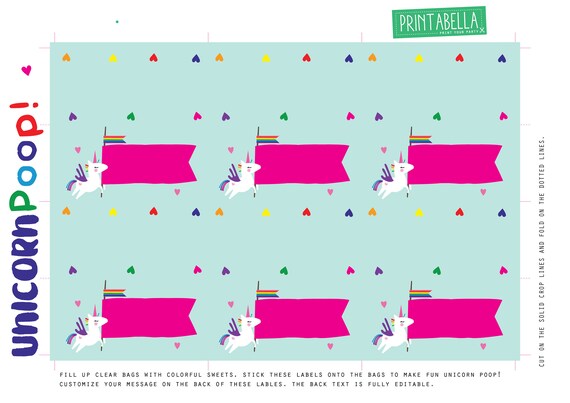 UNICORN LABELS - editable party favors - editable unicorn party labels by Collette & Co Ltd ...