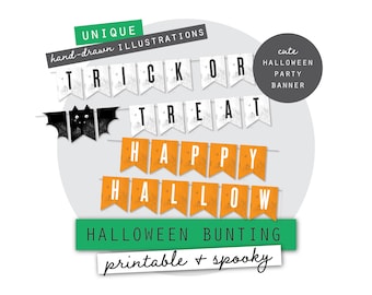 Printable Bat Halloween Bunting | Trick or Treat & Happy Halloween Pennant Banner | Instant Download