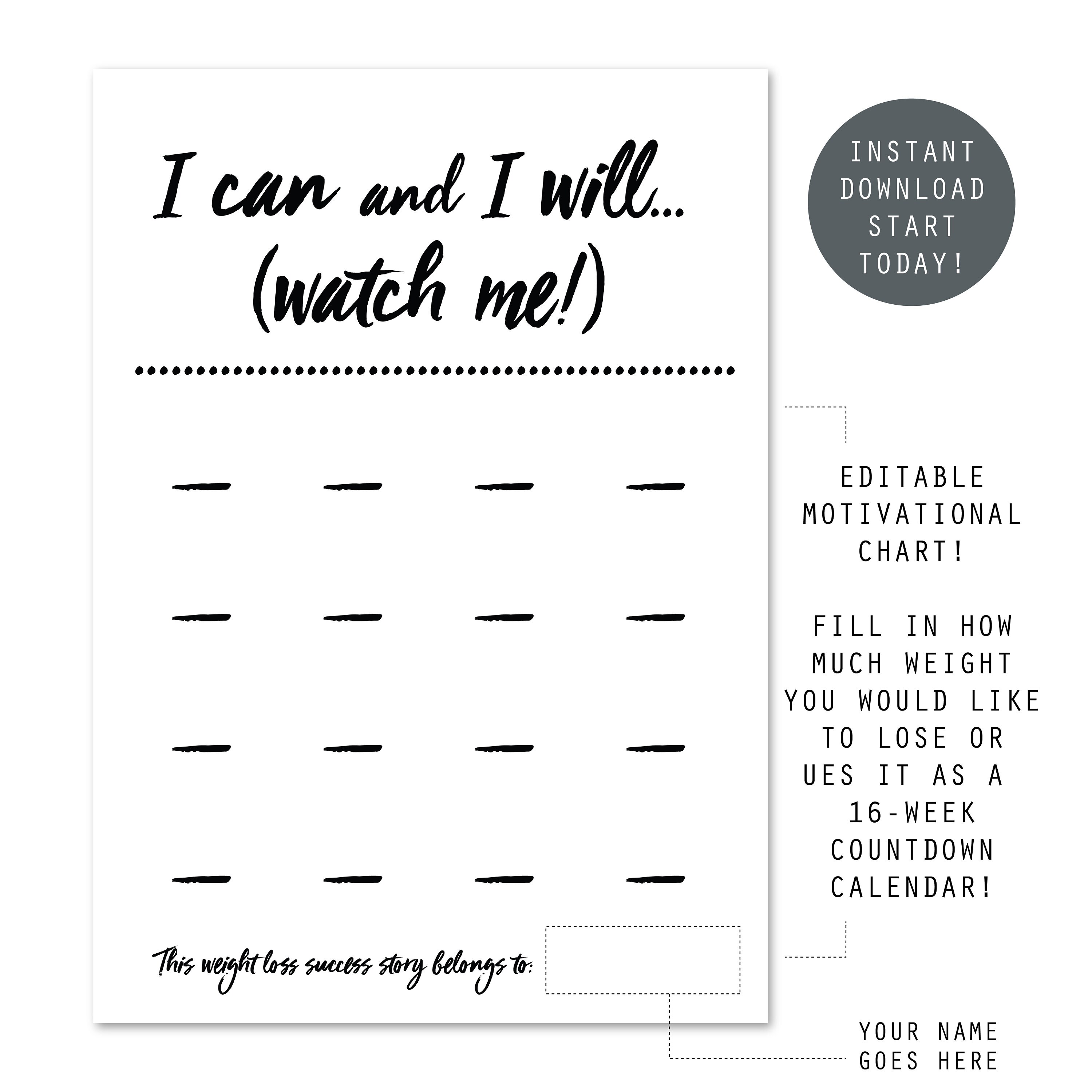 MOTIVATIONAL WEIGHT LOSS chart editable weightloss wall art Etsy España