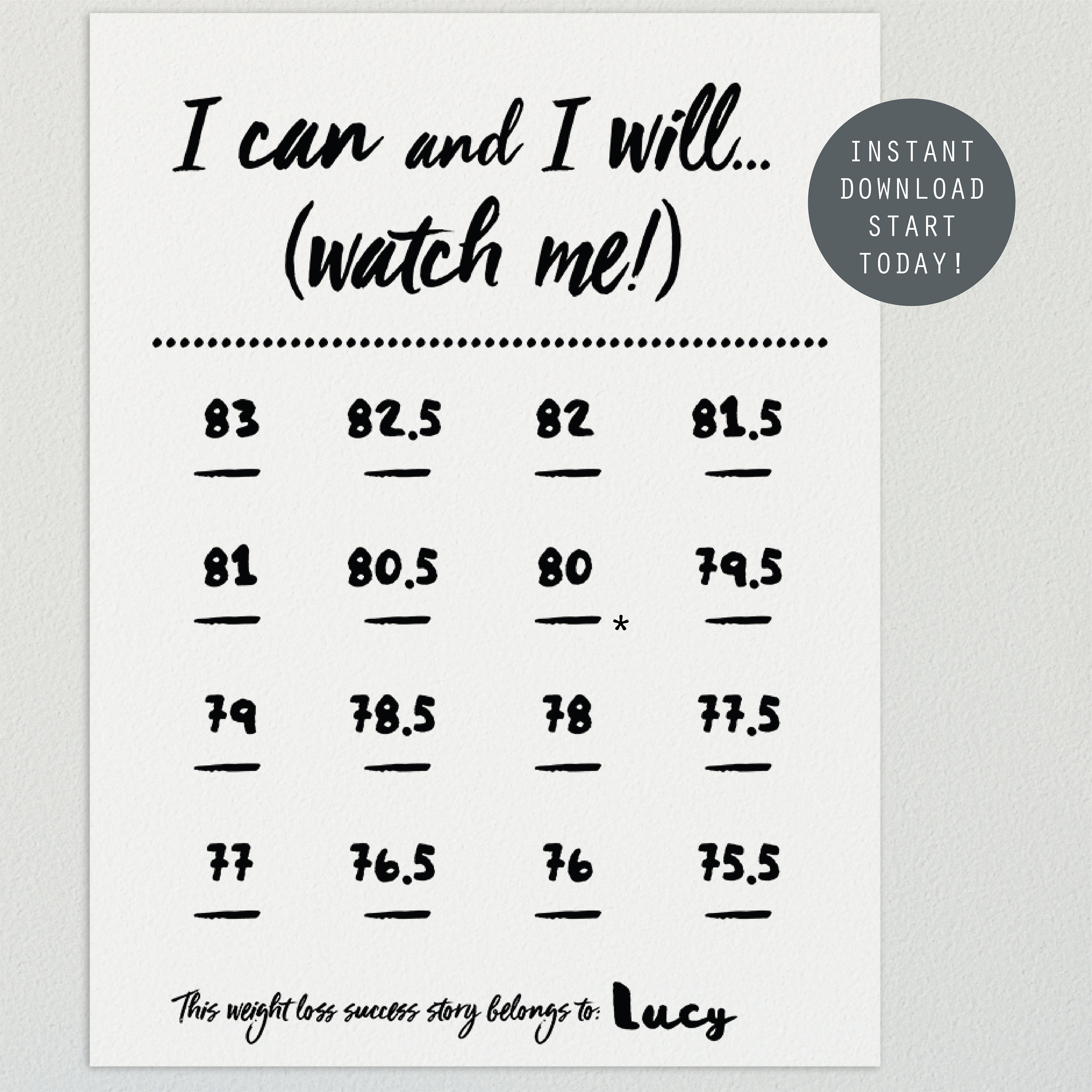 MOTIVATIONAL WEIGHT LOSS chart editable weightloss wall art Etsy España
