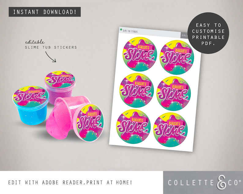 Label Store Slime Slime Party Stickers & Labels Printable | Slime Tub Sticker | Kids ...