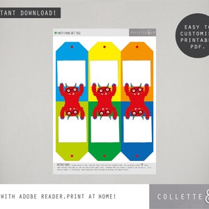 MONSTERS Printable Gift Tags MONSTER Printable Wrapping Paper Instant ...