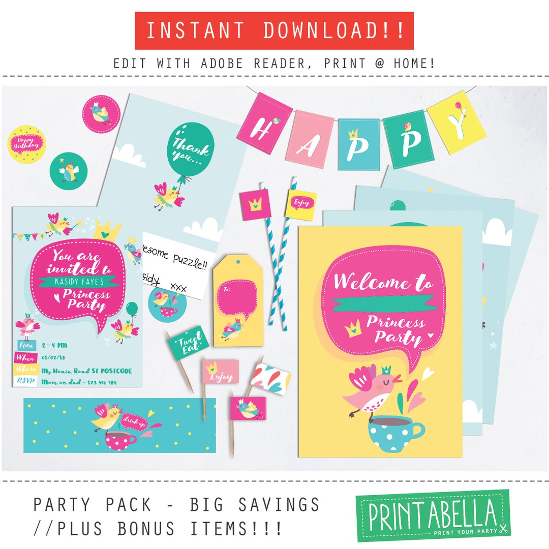 PRINCESS TEA Party Printables Princess Theme Party Pack Editable Tea ...