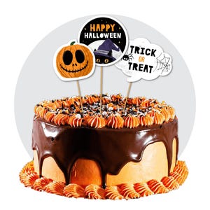 Printable Halloween Cake Toppers – 6 Spooky Designs | DIY Cupcake Toppers | Digital Halloween Party Decorations | Instant Download PDF