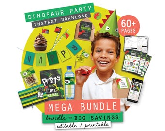 Dinosaur Party Pack Printables | Complete Editable Birthday Party Kit | Instant Download