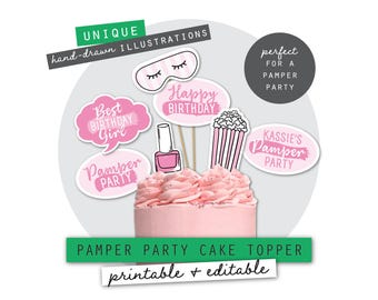 Pamper Party Printable Cake Topper | Editable Spa Birthday Cake Decoration | Instant Download