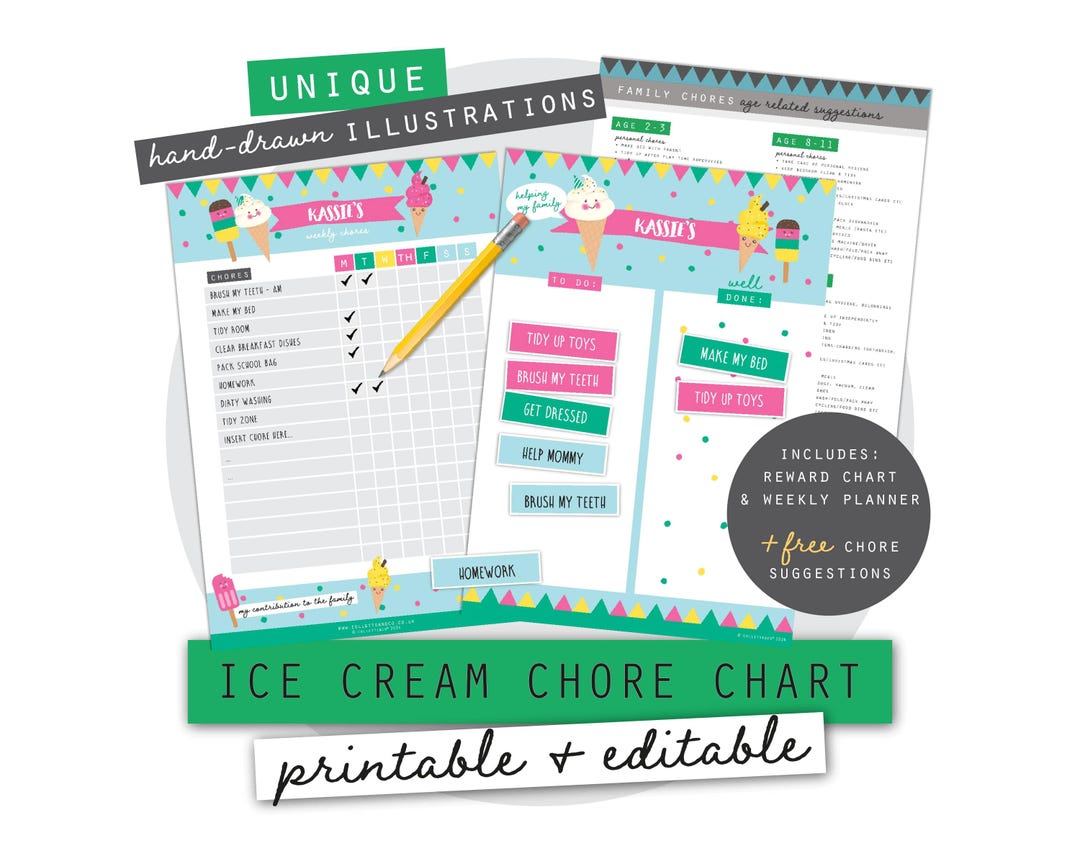 Printable Ice Cream Chore Chart for Kids | Reward Chart & Weekly ...