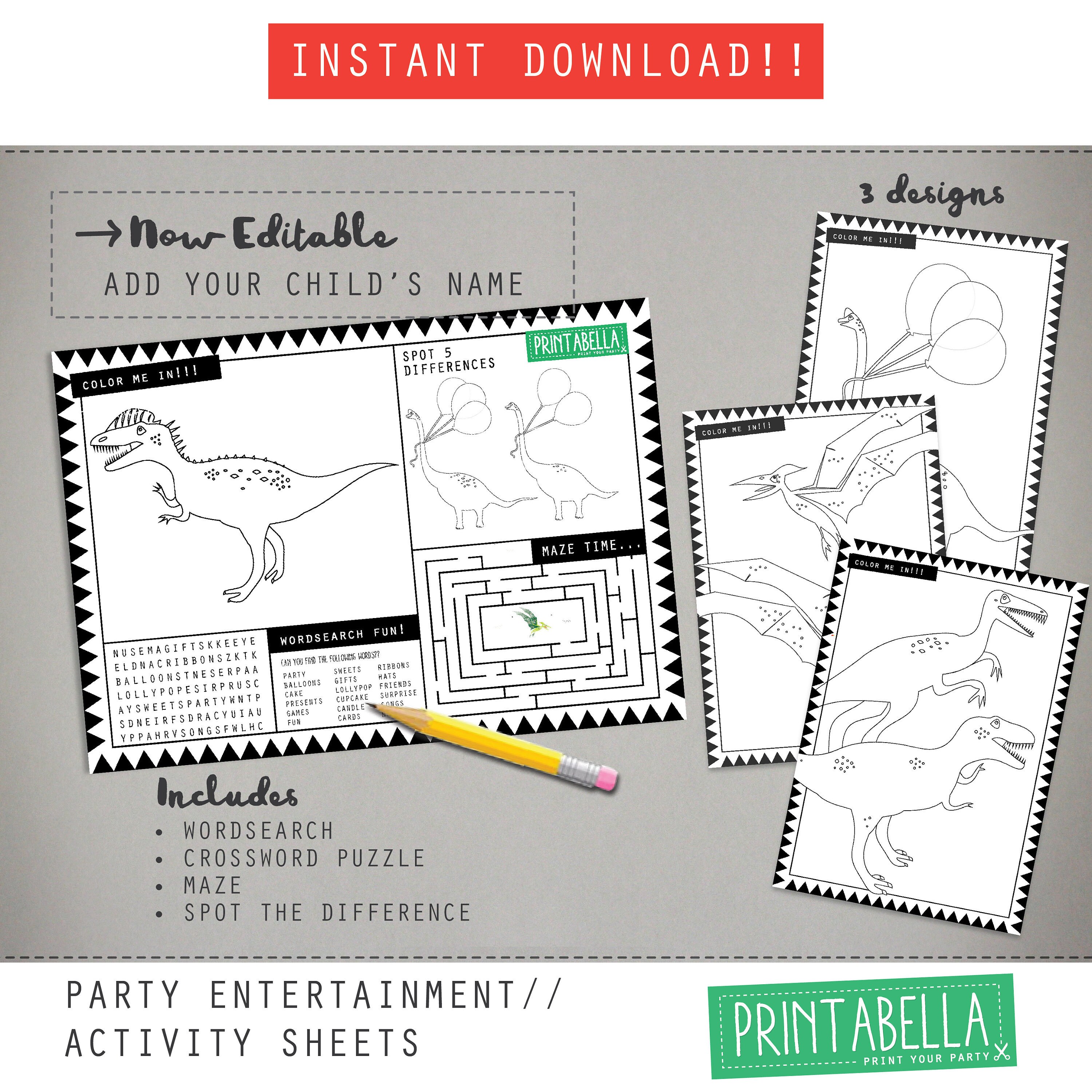 Printable Dinosaur Activity Sheets Party Entertainment - Etsy