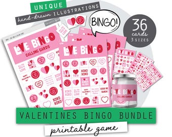 Valentine’s Bingo Printable Game | Kids Classroom Party Activity | 36 Bingo Cards + Calling Cards & Tokens | Instant Download