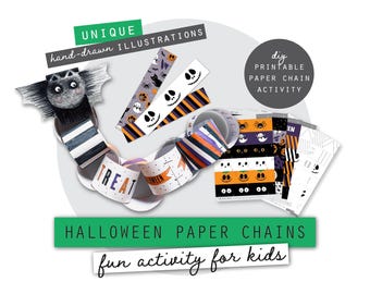 Halloween Paper Chain Decorations – Printable DIY Colouring Activity, Party Craft Kit (PDF Download)