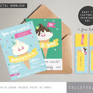 ICE CREAM party invitation printable summer ice cream EDITABLE printables for summer party