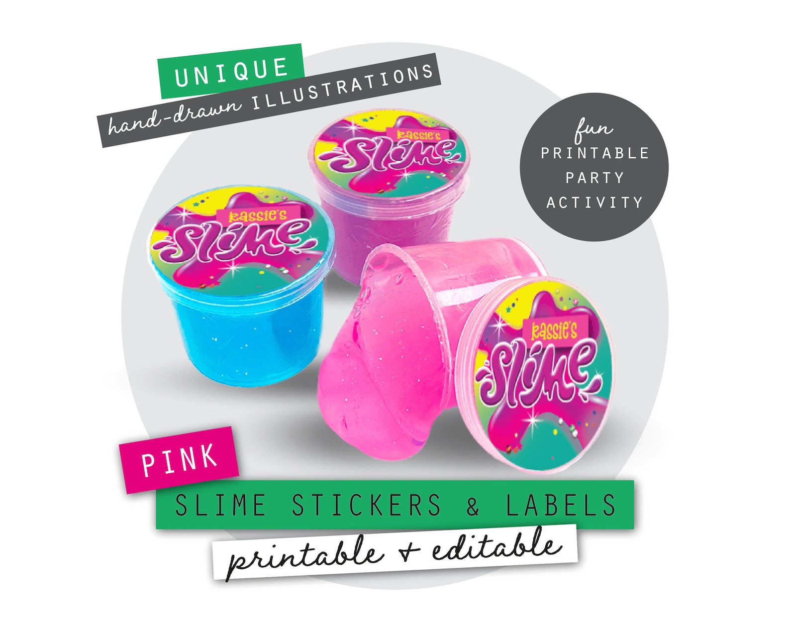 Slime Party Stickers & Labels Printable | Slime Tub Sticker | Kids ...