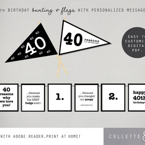 40th Birthday bunting editable printable - personalized birthday bunting