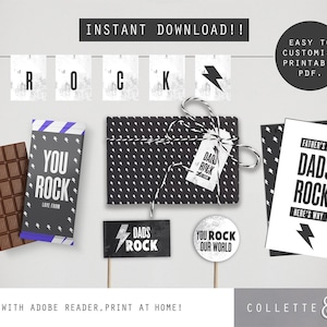 VADERDAGkaart, gepersonaliseerde vaderdagcadeaus, vaderdag - papa's rock printables - snoeppapiertje, wijnetiket, vaderdagdecor
