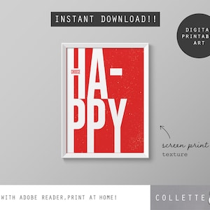 Motivational wall art - CHOOSE HAPPY - digital typographic wall art - inspirational wall art printable - RED