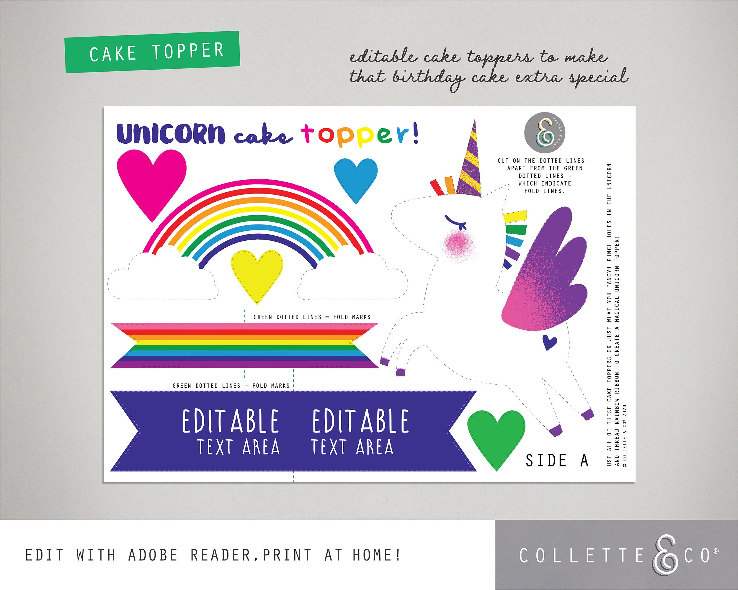 UNICORN Cake Topper, Printable Cake Toppers, Editable Cake Topper - Etsy