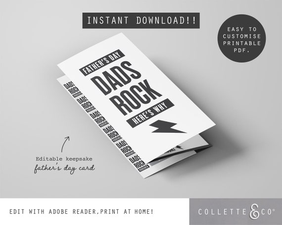 Father’s day card printable, customizable father's day gift idea, fathers day keepsake editable with adobe acrobat reader Il_570xn