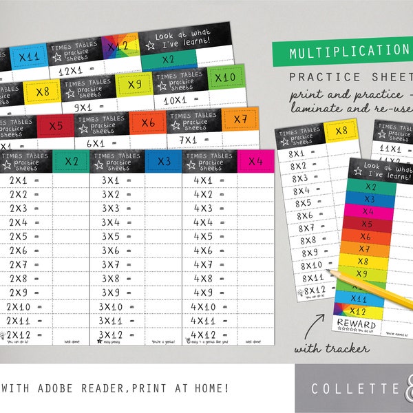 PRINTABLE Multiplication 1-12 times table practice sheets