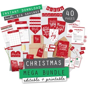 Christmas Printable Bundle | Christmas Planner, Santa Letter, Decorations, Gift Tags & Party Printables | Instant Download