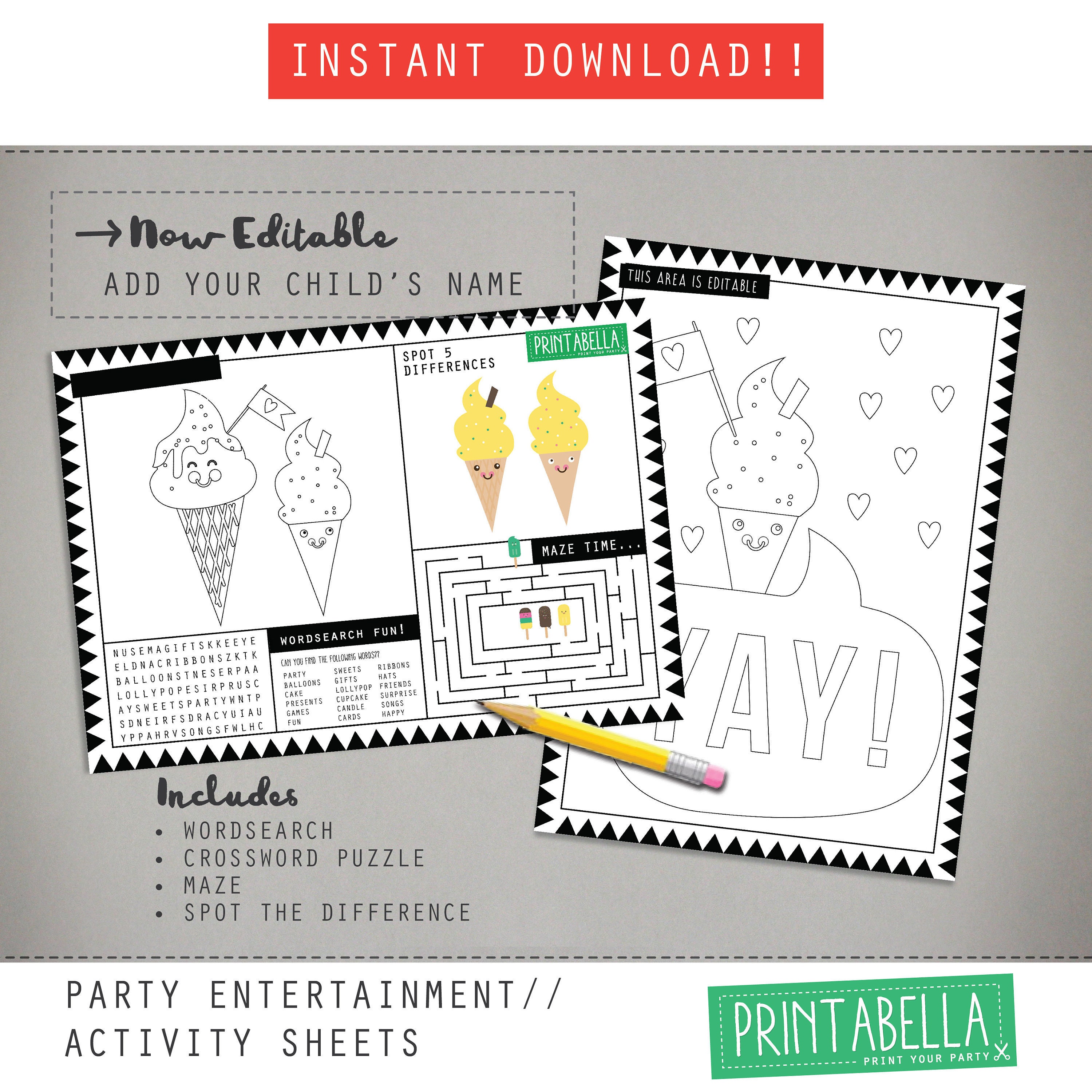 ICE CREAM Activity sheets for kids Party entertainment | Etsy