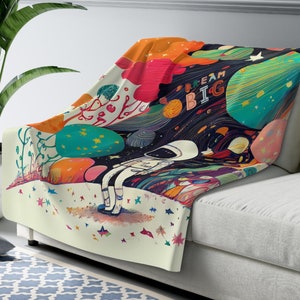 KID ASTRONAUT Sherpa Fleecedecke | Großer Traum Kuscheliger Plüschüberwurf | Cooles Geschenk für Space oder NASA Fan | Planet und Stern Schlafzimmer Dekor Idee