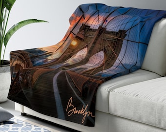 Brooklyn Bridge Sherpa Fleece Blanket: NYC Throw Blanket