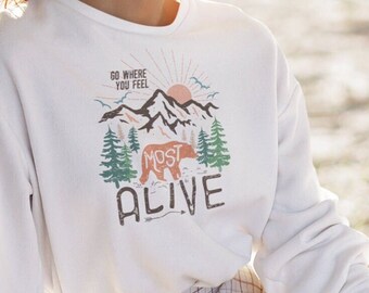 Feel Alive Sweatshirt: Gemütliches Camping & Wandern Rundhalsausschnitt
