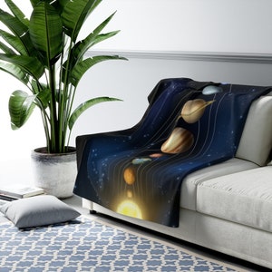 Solar System Sherpa Fleece Blanket: Plush Outer Space Throw