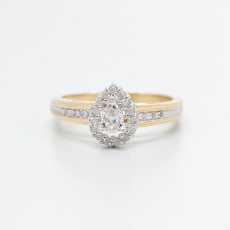 Pear Diamond Halo Gold Engagement Promise Anniversary Ring