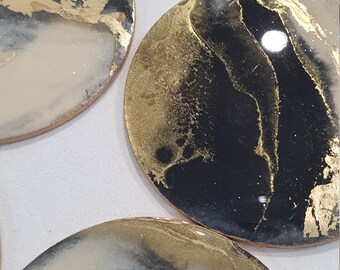 Set de 6 Coasters de Resina/Black & Gold Resin Coaster/Resin Coaster/Resin/Gold Coasters/White Coaster