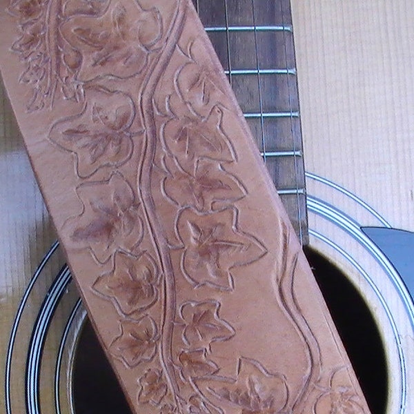 Handtooled Leather Guitar Strap_Ivy Vine