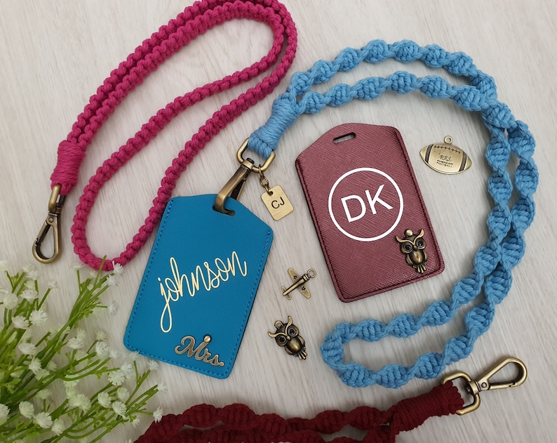 Personalized ID Badge Holder With Macrame Lanyard Id Holder Etsy