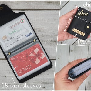 Personalized leather credit card holder with sleeves, 18 pockets credit card wallet, Personalized gift, Card organizer image 4