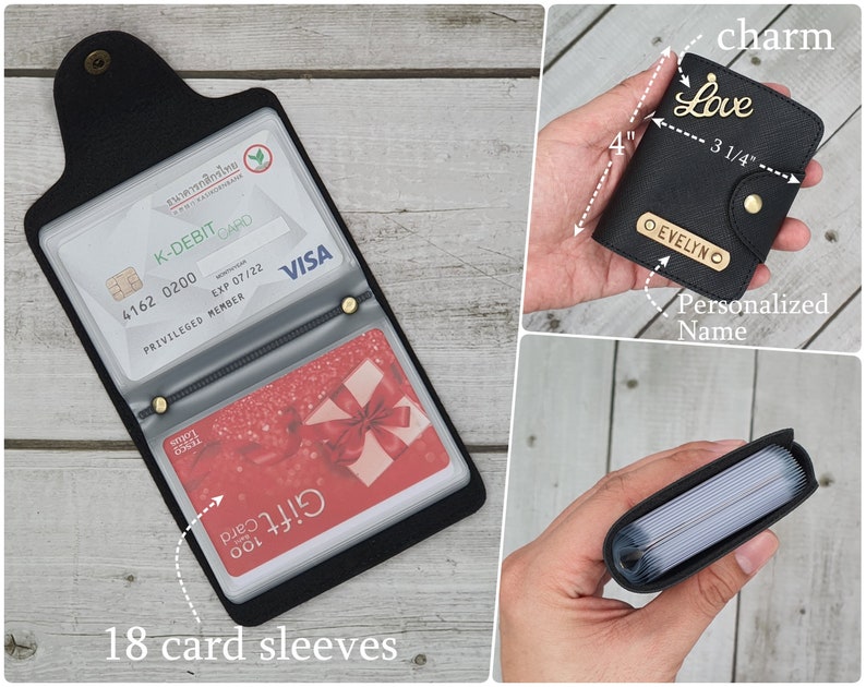 Personalized leather credit card holder with sleeves, 18 pockets credit card wallet, Personalized gift, Card organizer image 4
