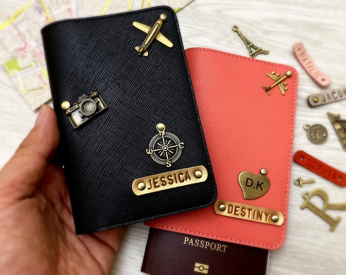 Personalized Leather Passport Holder, Charms Option, Free name personalized