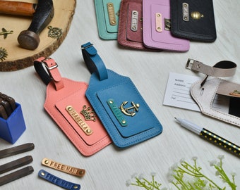 Personalized Leather Luggage Tag , Charm Options, Free name personalized