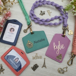 Porta-crachá de identificação personalizado com cordão de macramê, porta-identidade, cordão com porta-identidade, porta-cartão de identificação personalizado, cordão de professor