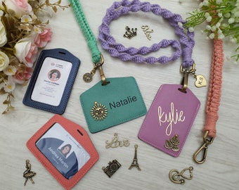 Porta badge ID personalizzato con cordino Macrame, titolare id, cordino con porta ID, titolare della carta d'identità personalizzato, cordino per insegnanti