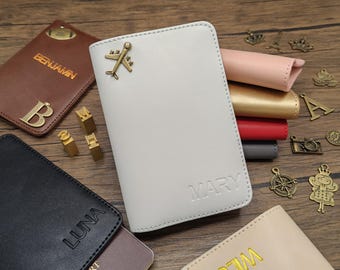 Personalized Leather Passport Holder, Charms Option, Free embossed name personalized