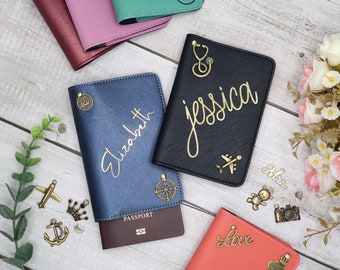 Personalized Leather Passport Holder, Charm Options, Free name personalized