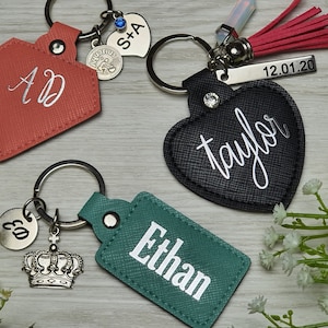 Porte-clés coeur en cuir personnalisé, cadeau pour elle, porte-clés personnalisé, cadeau d'anniversaire, porte-clés monogramme, prénom de mariage, porte-clés monogramme