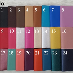May include: A collection of 24 passport holders in various colors, arranged in a grid. The colors include black, brown, tan, blue, pink, and green. The word "Color" is at the top left corner, with numbers 1-24 labeling each passport holder.