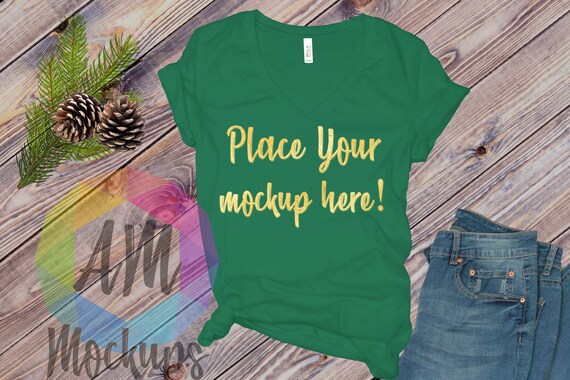 Bella Canvas T-Shirt Mockup Green Forest Christmas Camping Bella Canvas T-Shirt Mockup Green Forest Christmas Camping