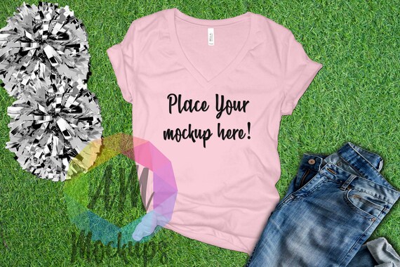 Bella Canvas T-Shirt Mockup Pink Cheer Girly Pom
