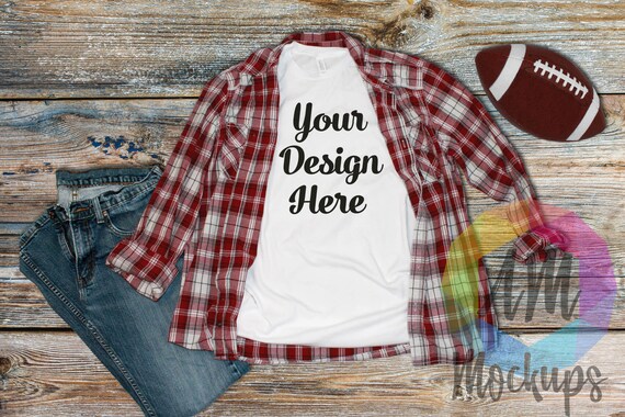 Bella Canvas T-Shirt Mockup Boys Flannel Mens Football Bella Canvas T-Shirt Mockup Boys Flannel Mens Football