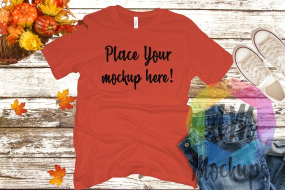 Orange Bella Canvas T-Shirt Mockup  Boys Mens Womans